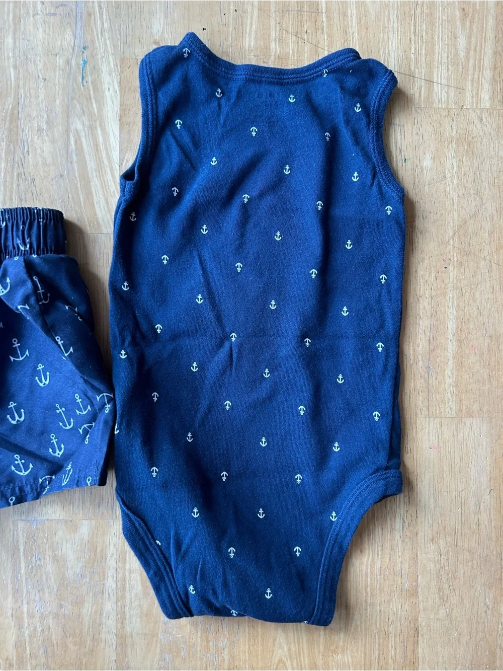 Navy Anchor Print nautical, boat seas Baby Boy Bodysuit onesie and Shorts  12M